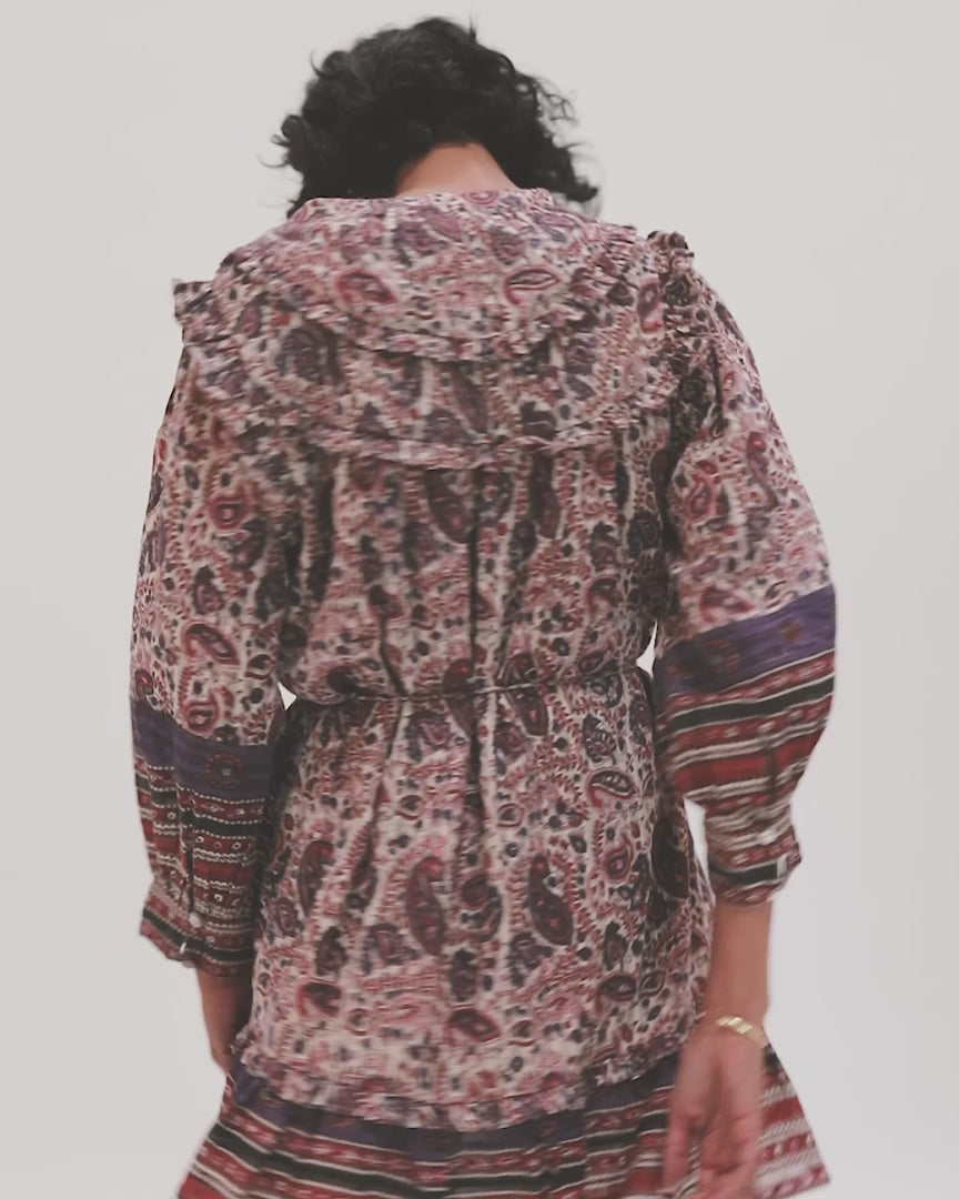 Reign mini dress in laurel block print