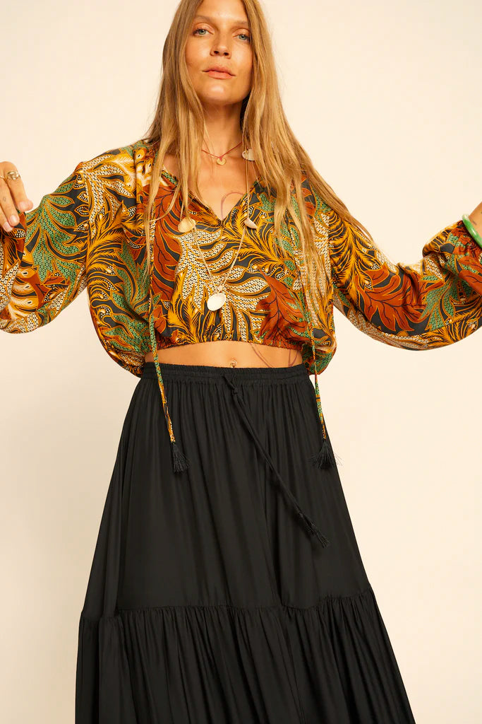 Amelia top in jungle print moss green