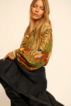 Amelia top in jungle print moss green