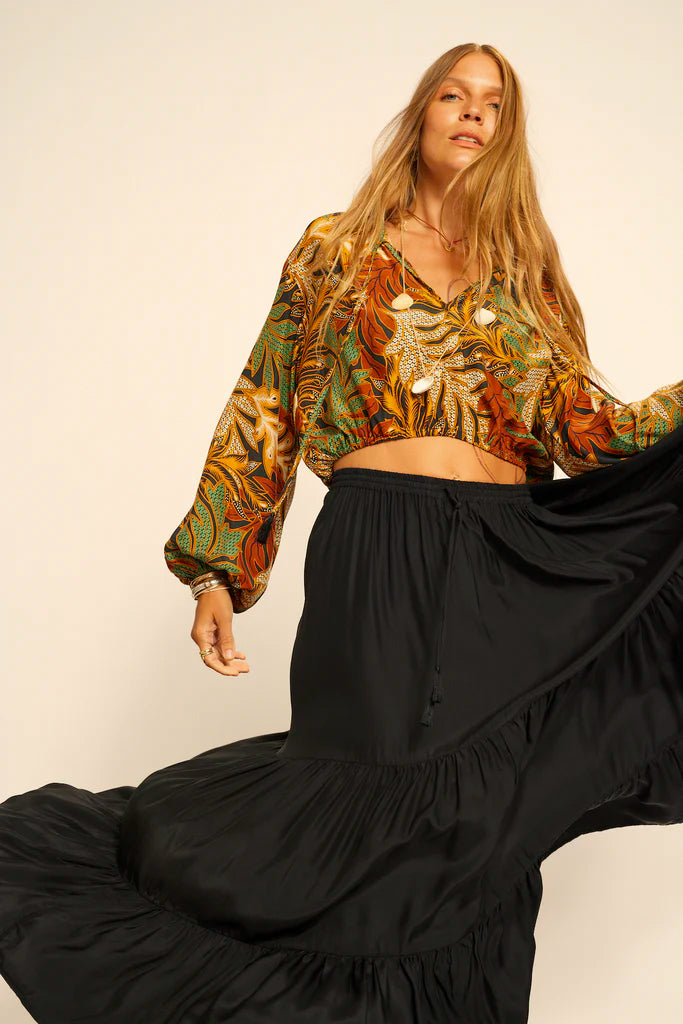 Amelia top in jungle print moss green