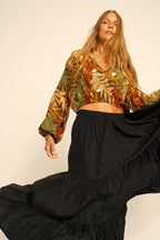 Amelia top in jungle print moss green