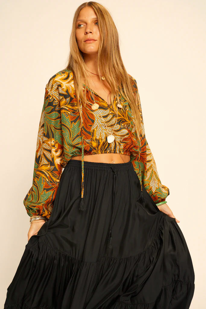 Amelia top in jungle print moss green
