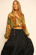 Amelia top in jungle print moss green