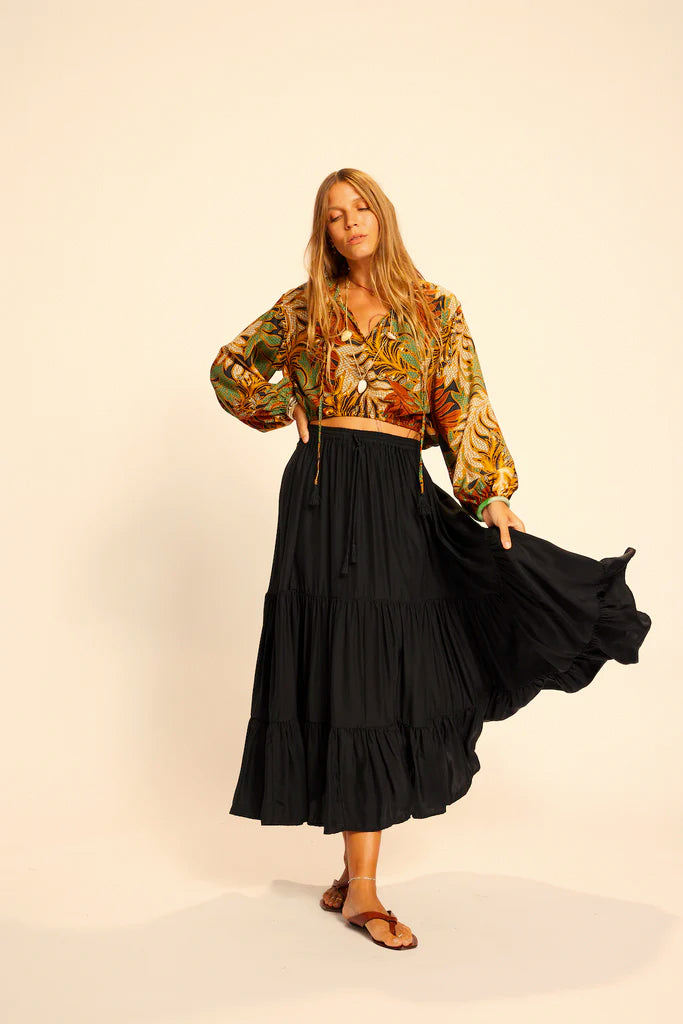 Amelia top in jungle print moss green