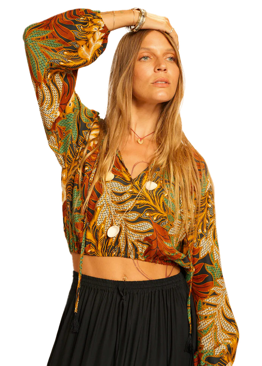 Amelia top in jungle print moss green