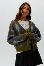 Argyle cardigan in forest mist