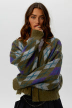 Argyle cardigan in forest mist