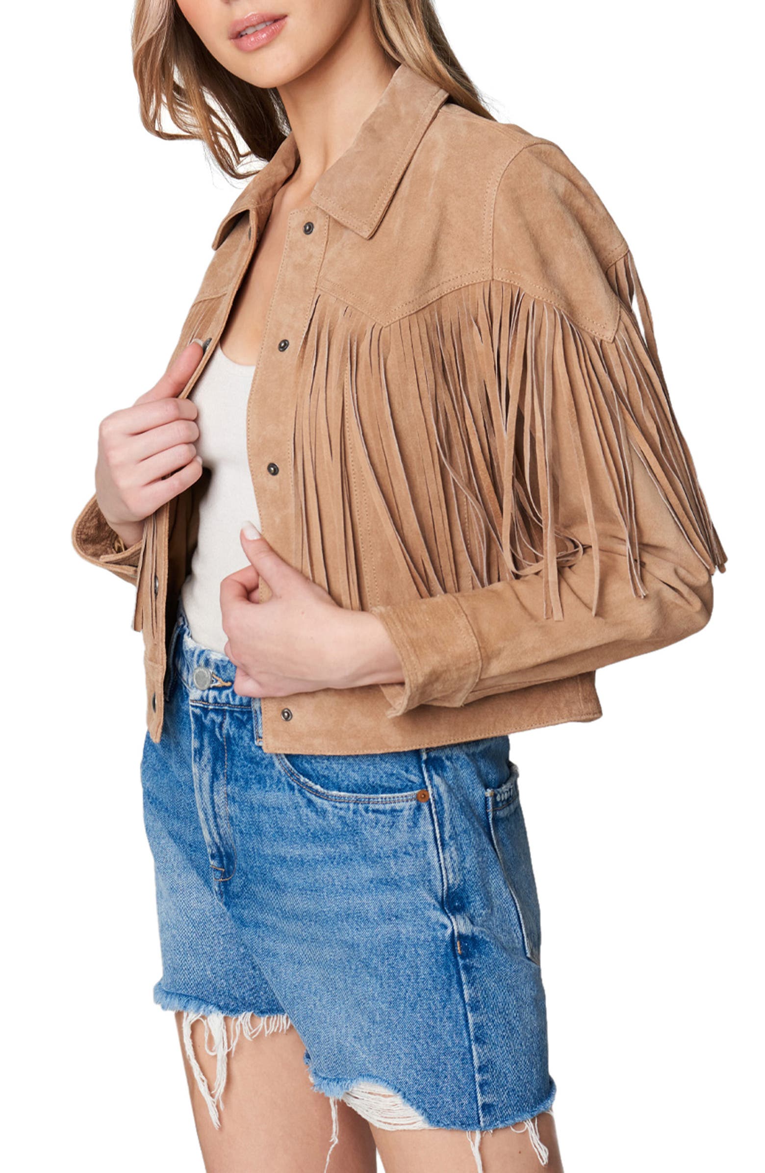 Fringe suede jacket in almond butter