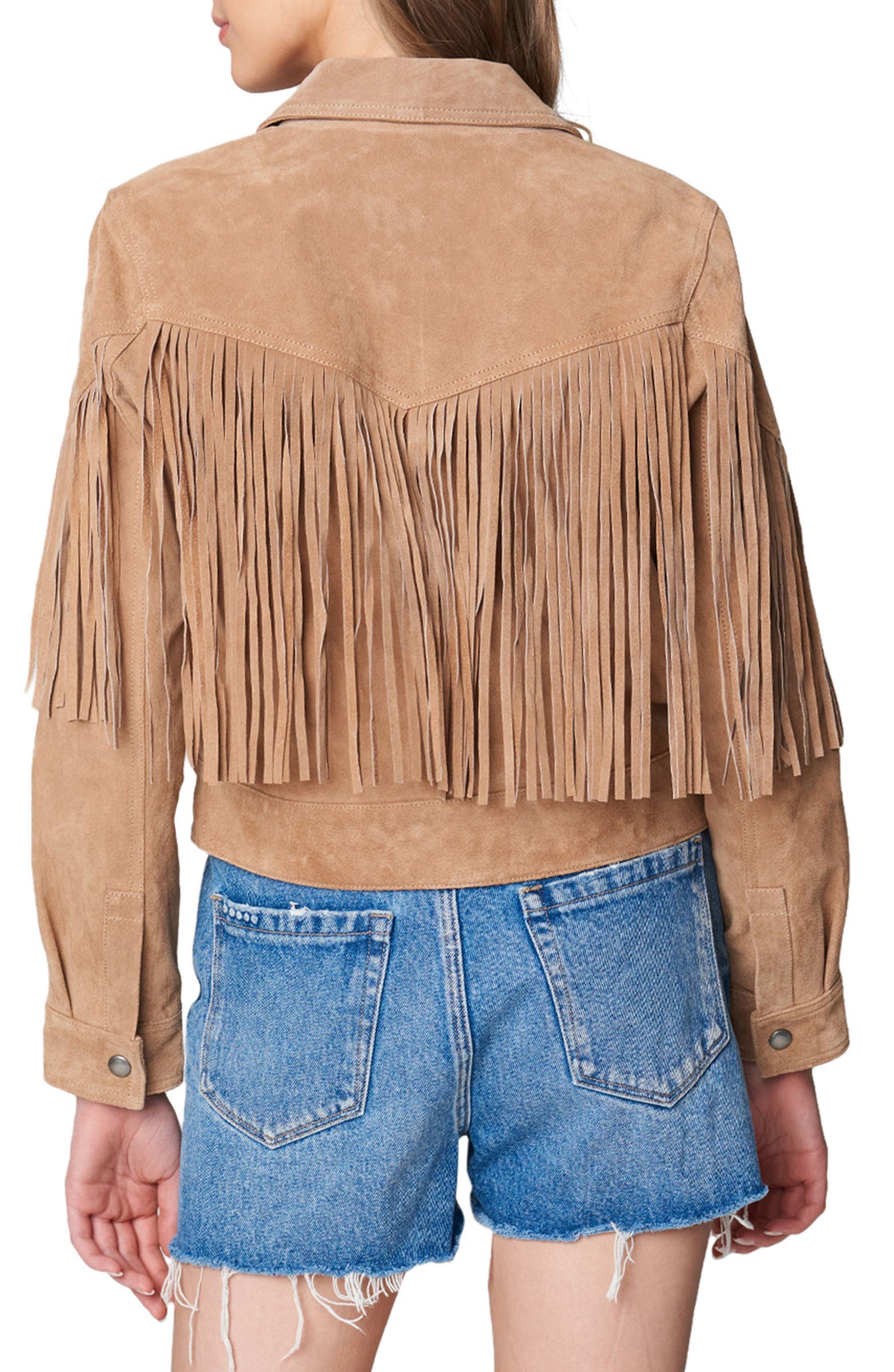 Fringe suede jacket in almond butter