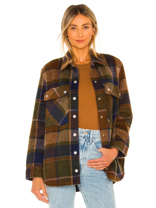 Hit the trail flannel shacket in brown plaid