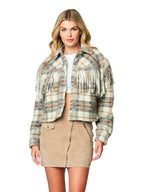 Take note cropped shacket in fringe plaid