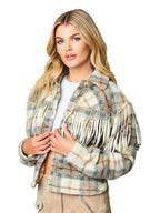 Take note cropped shacket in fringe plaid