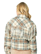 Take note cropped shacket in fringe plaid
