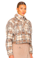 Take note cropped shacket in fringe plaid