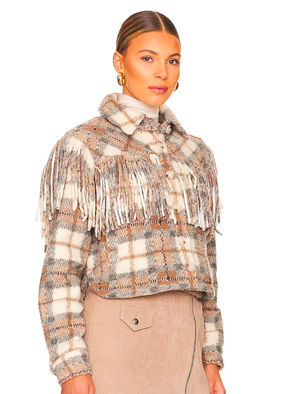 Take note cropped shacket in fringe plaid