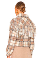 Take note cropped shacket in fringe plaid
