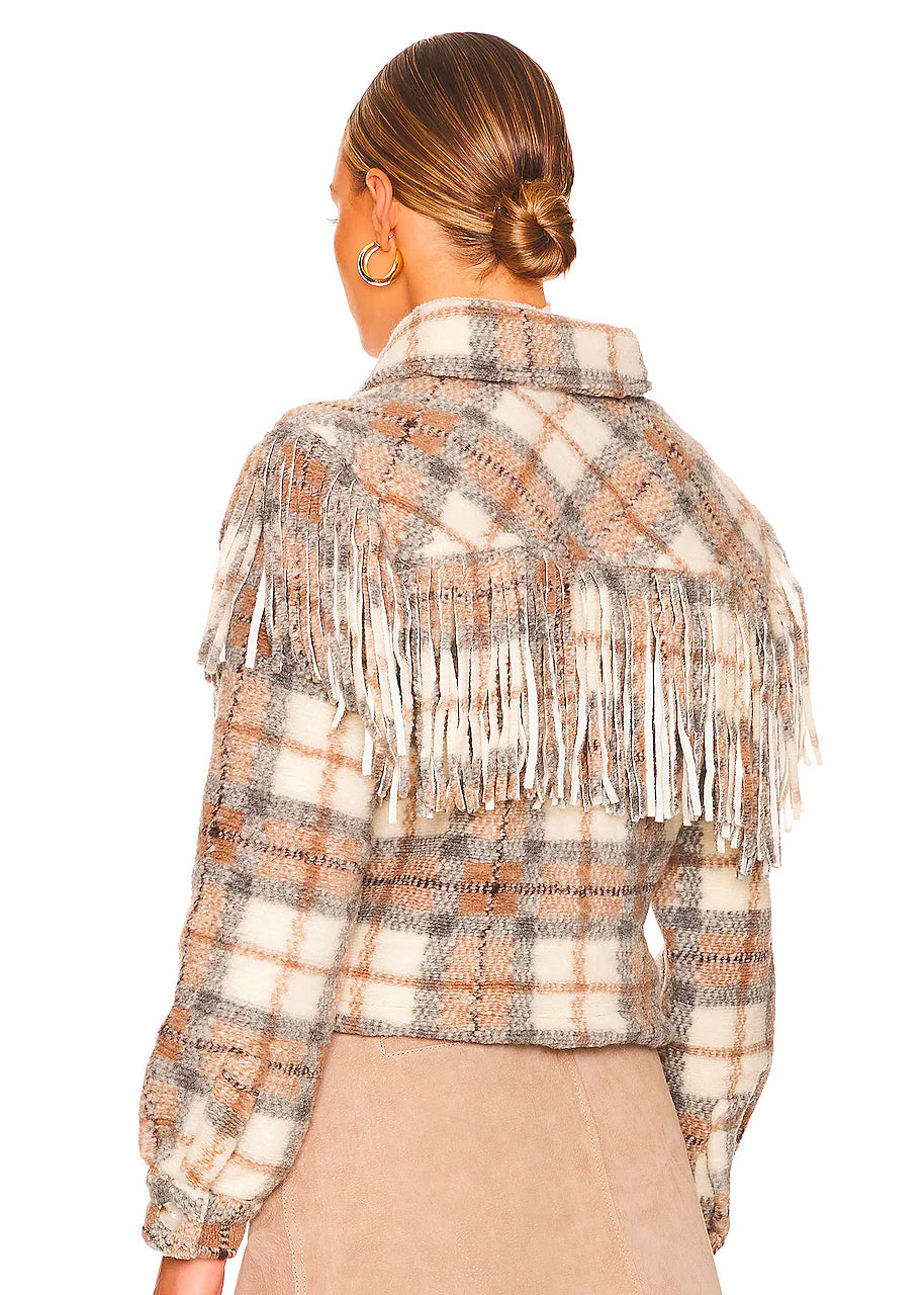 Take note cropped shacket in fringe plaid