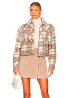 Take note cropped shacket in fringe plaid