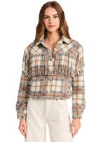 Take note cropped shacket in fringe plaid