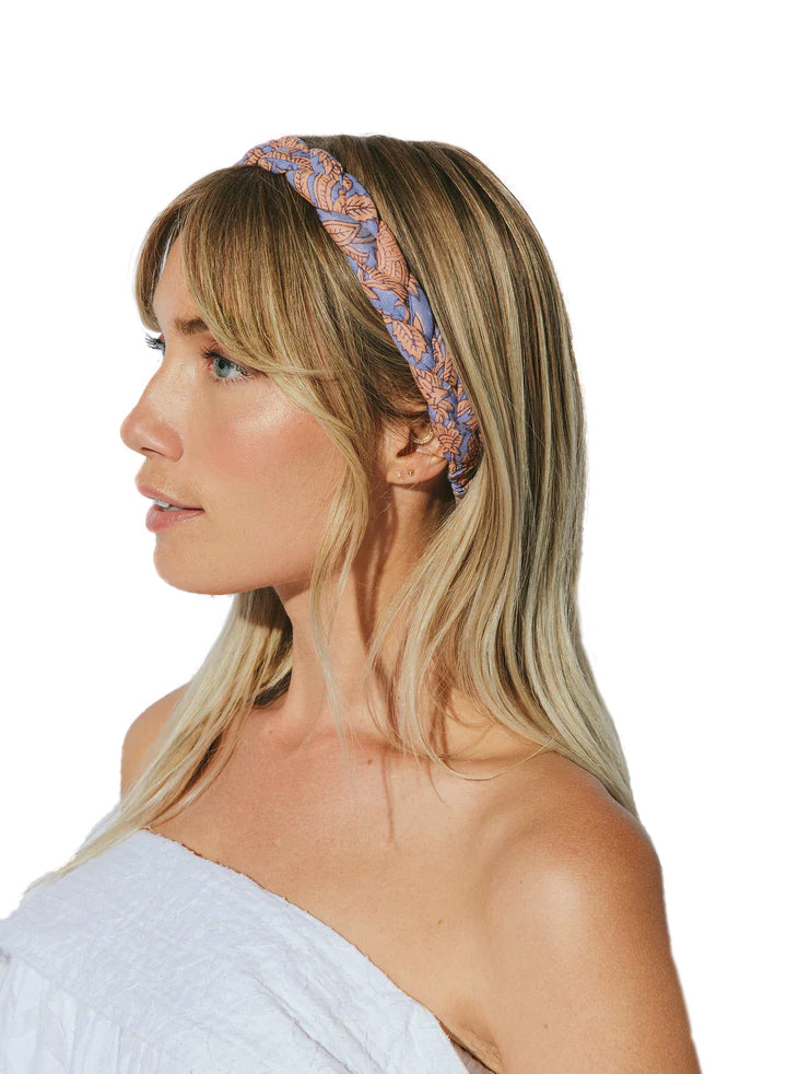 Braided headband in vine block print