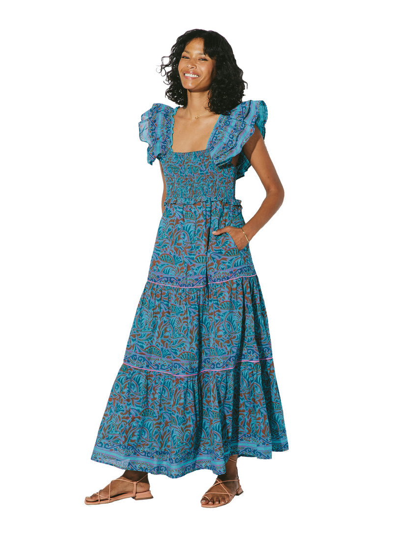 Marilyn ankle dress in zuri block print