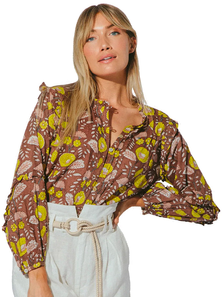 Olivia blouse in dahlia block print