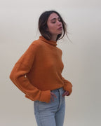Galen roll neck cropped turtleneck sweater in tangerine