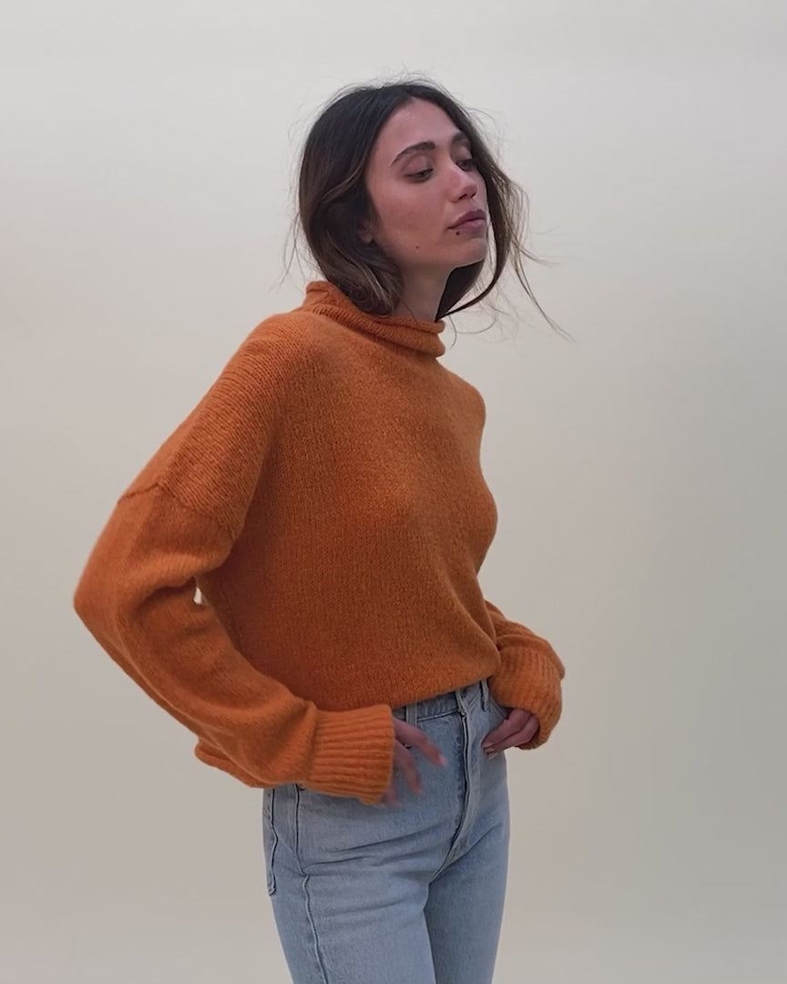 Galen roll neck cropped turtleneck sweater in tangerine