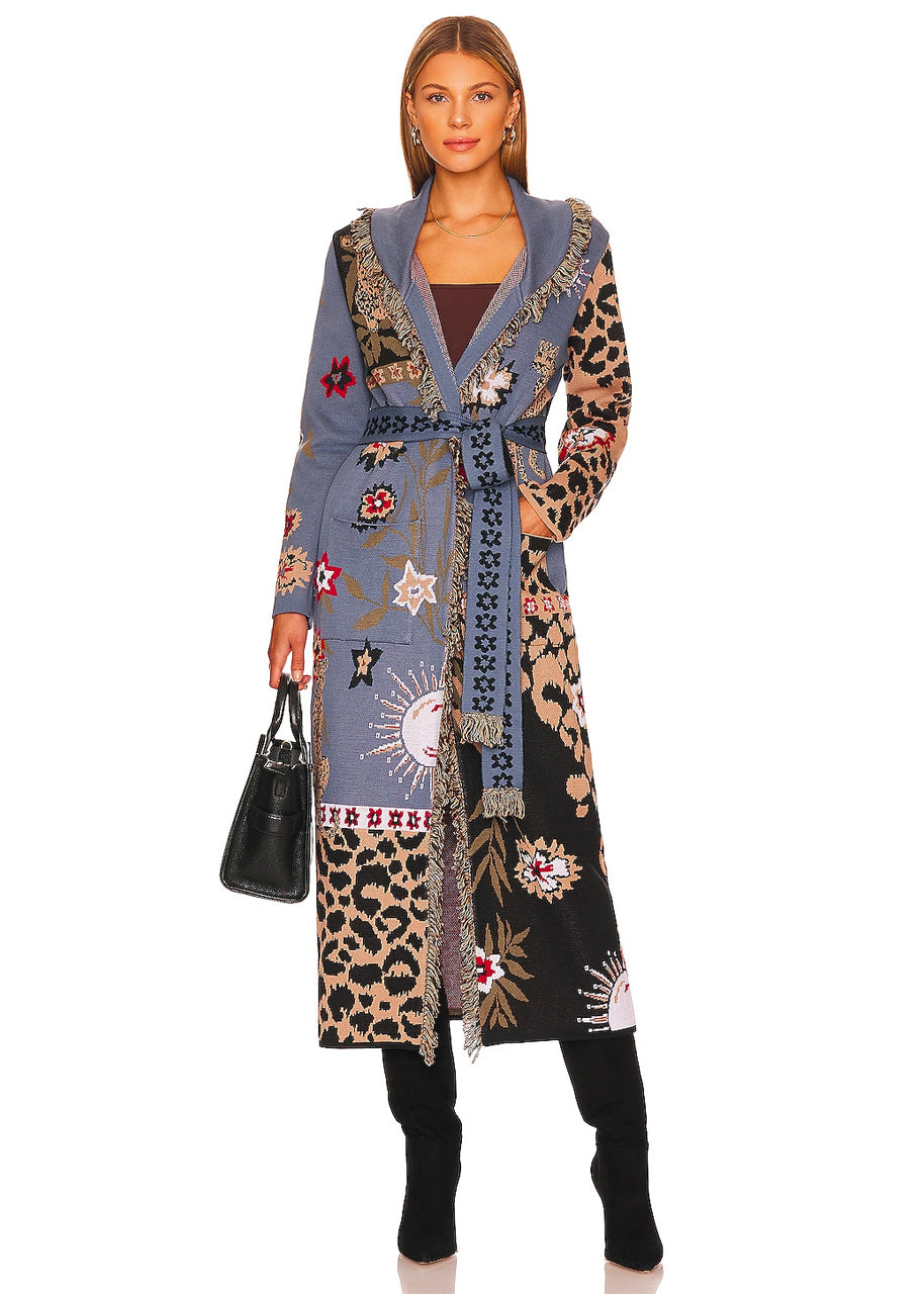 Enchanted leopard jacquard duster in navy / black