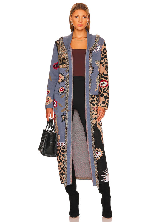 Enchanted leopard jacquard duster in navy / black