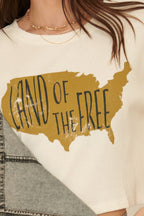 U.S.A. land of the free cropped waffle tee in cream
