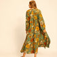 Fiore maxi dress in sunflower stripe moss green