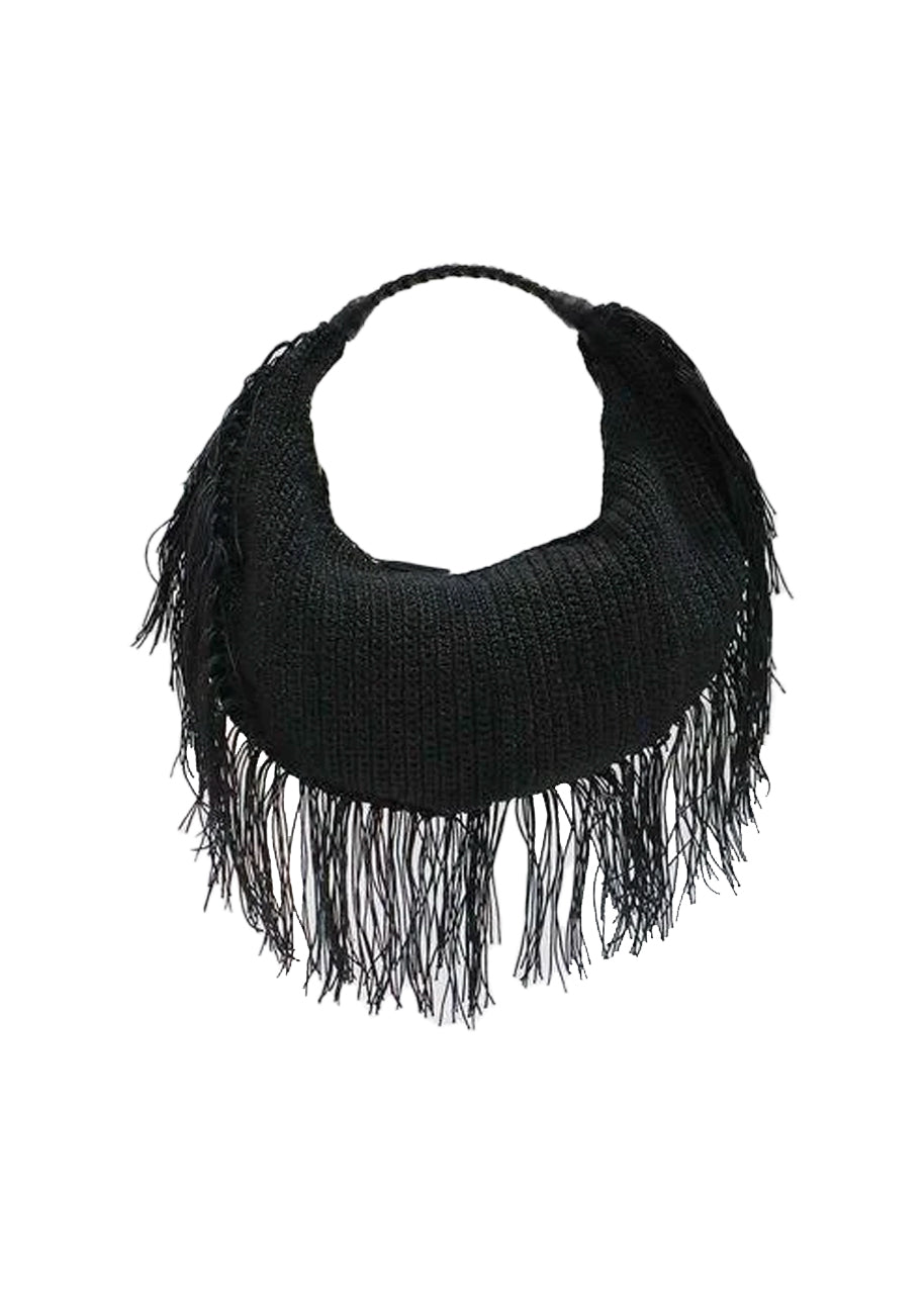 Fringe hobo bag in black