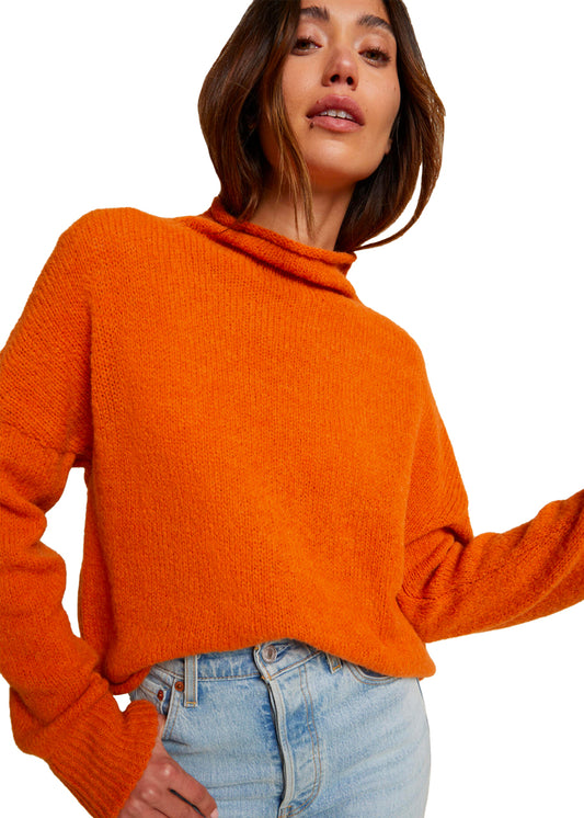 Galen roll neck cropped turtleneck sweater in tangerine