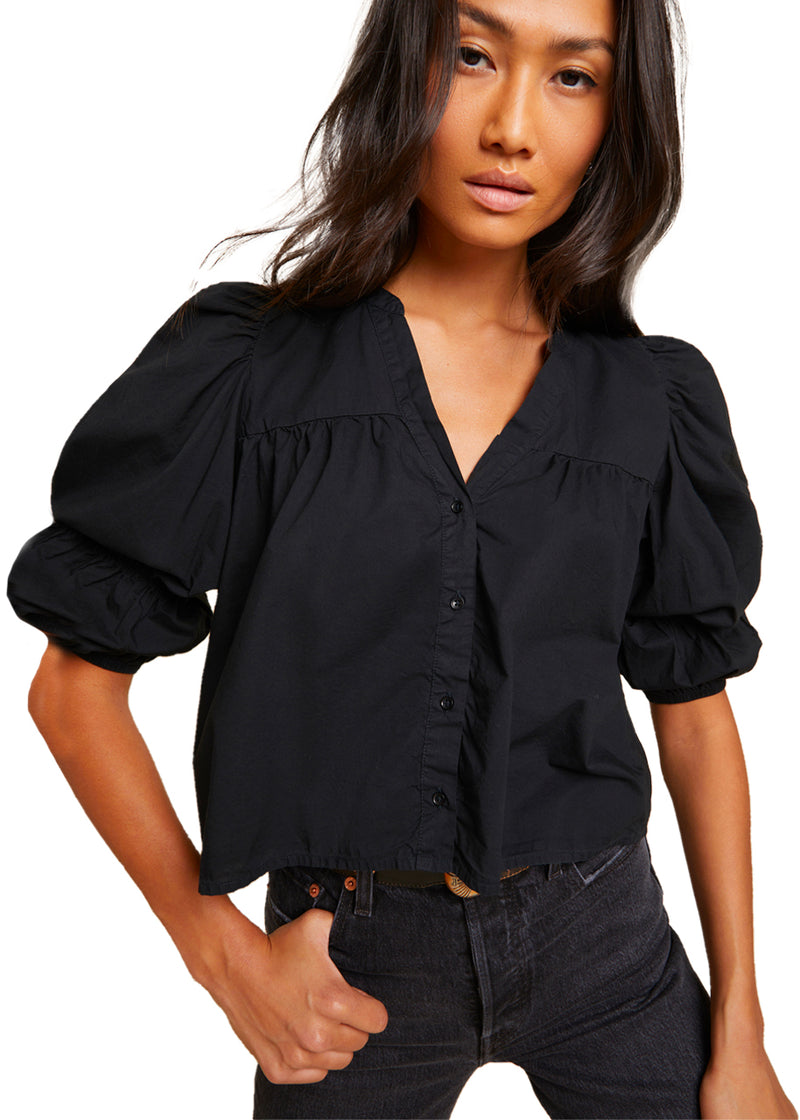 Geneva romantic crop blouse in jet black