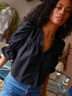 Geneva romantic crop blouse in jet black