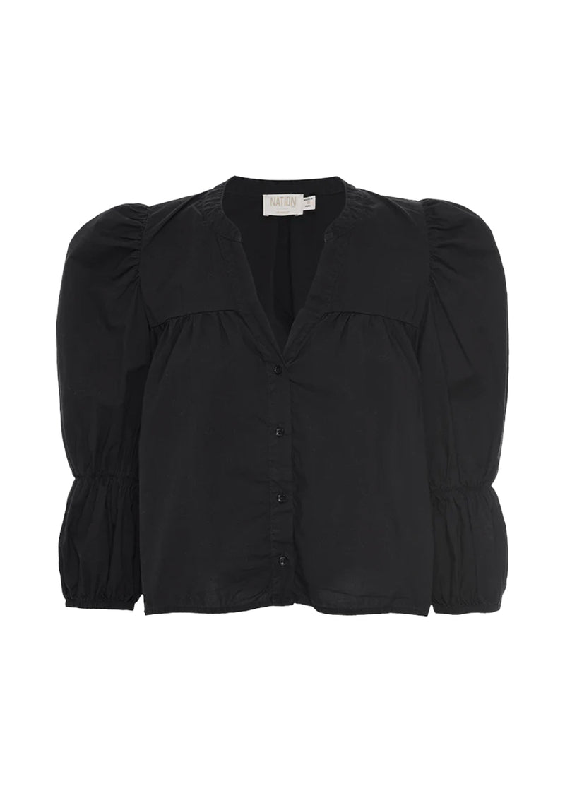 Geneva romantic crop blouse in jet black