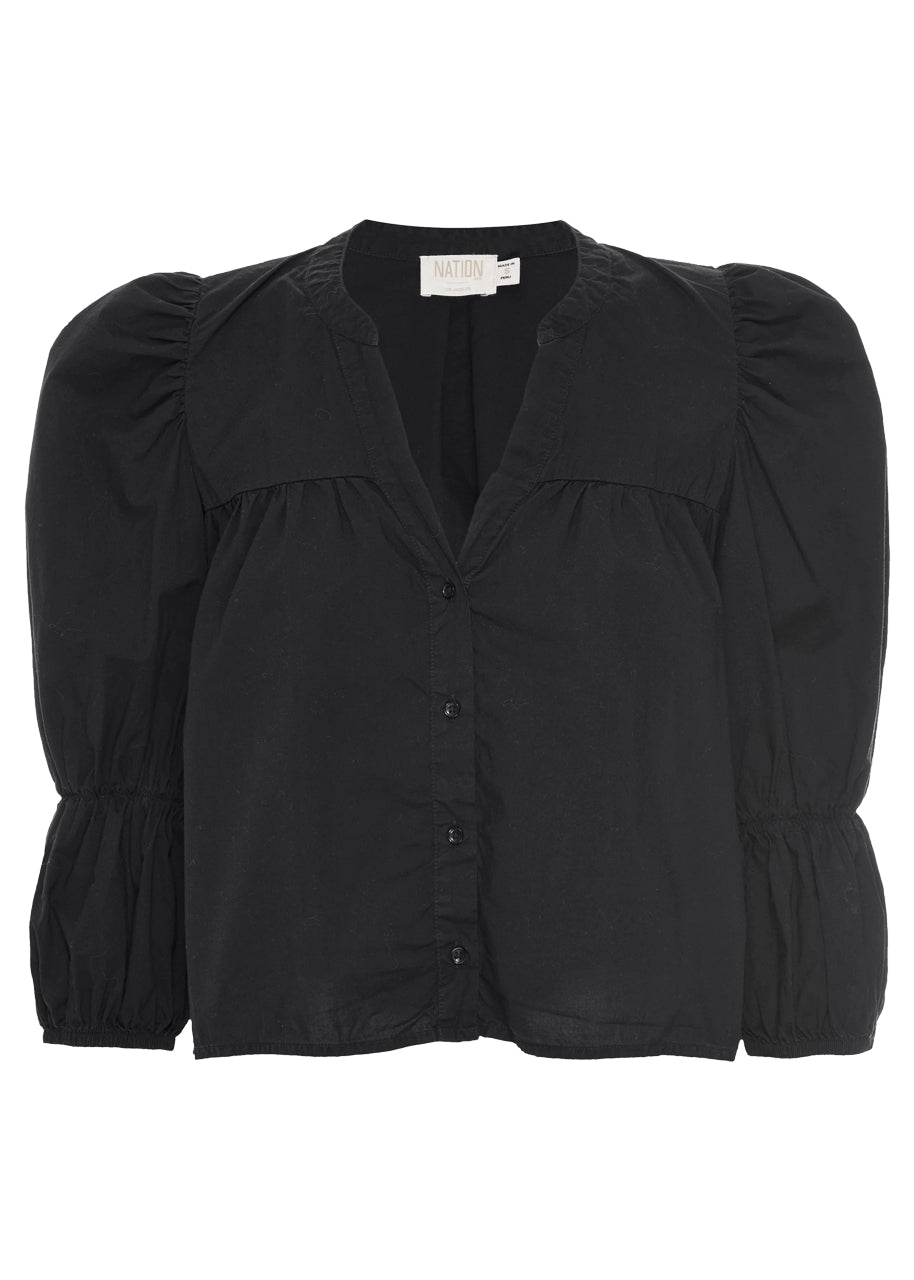 Geneva romantic crop blouse in jet black