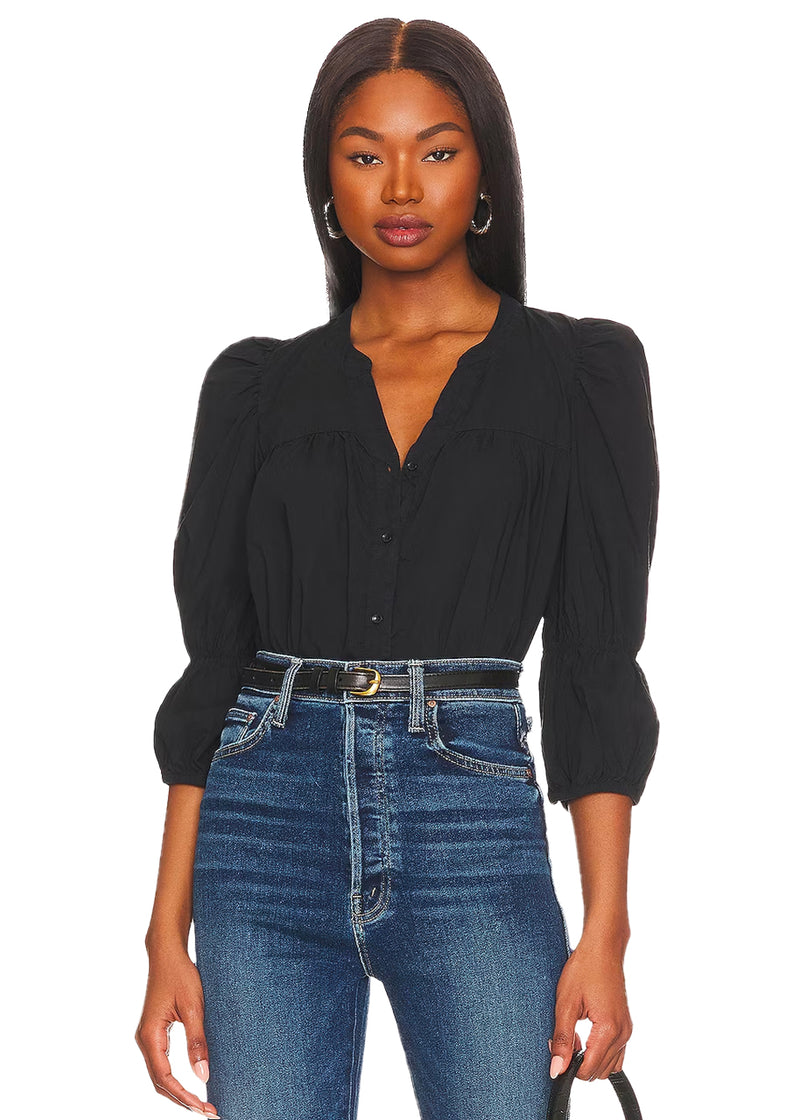 Geneva romantic crop blouse in jet black