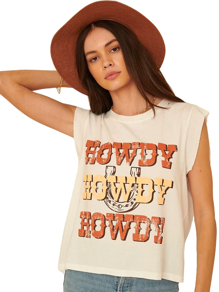 Western howdy cutoff graphic tee in cream