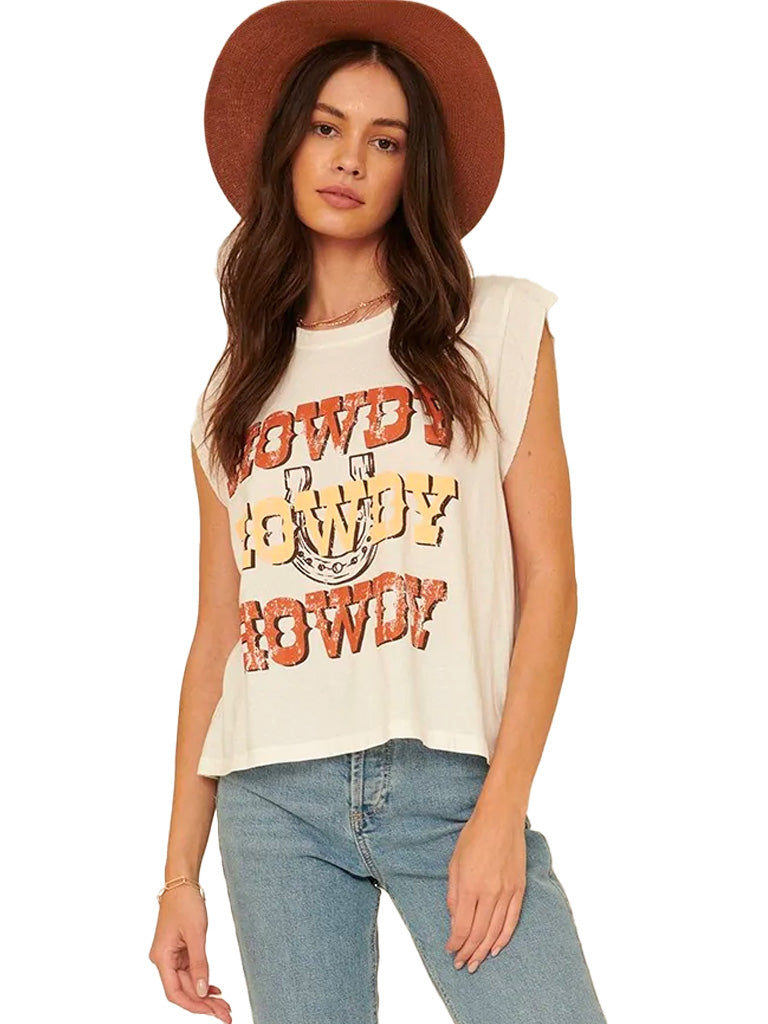 Western howdy cutoff graphic tee in cream