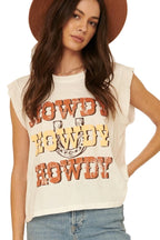 Western howdy cutoff graphic tee in cream