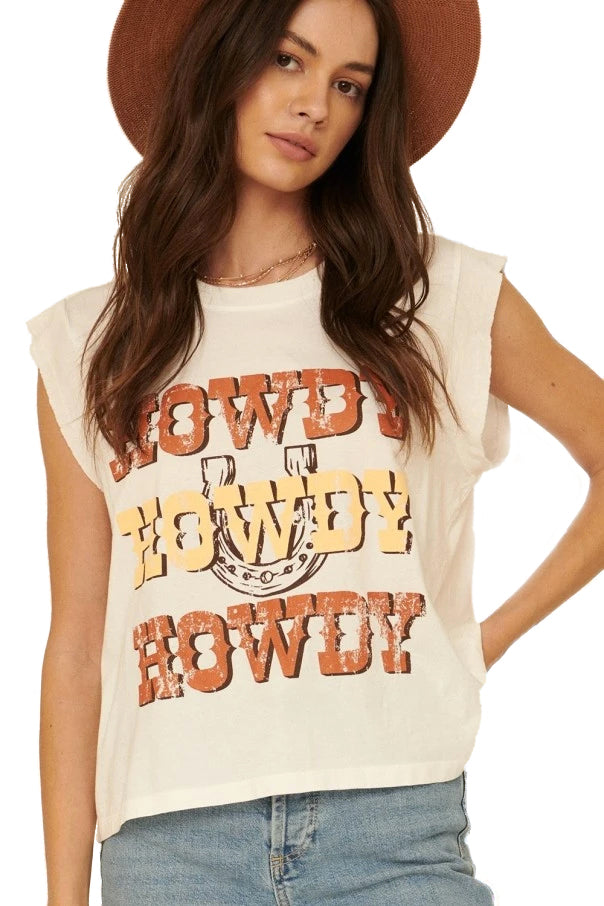 Western howdy cutoff graphic tee in cream