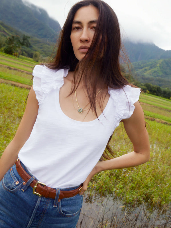 Valentina ruffled tank in optic white