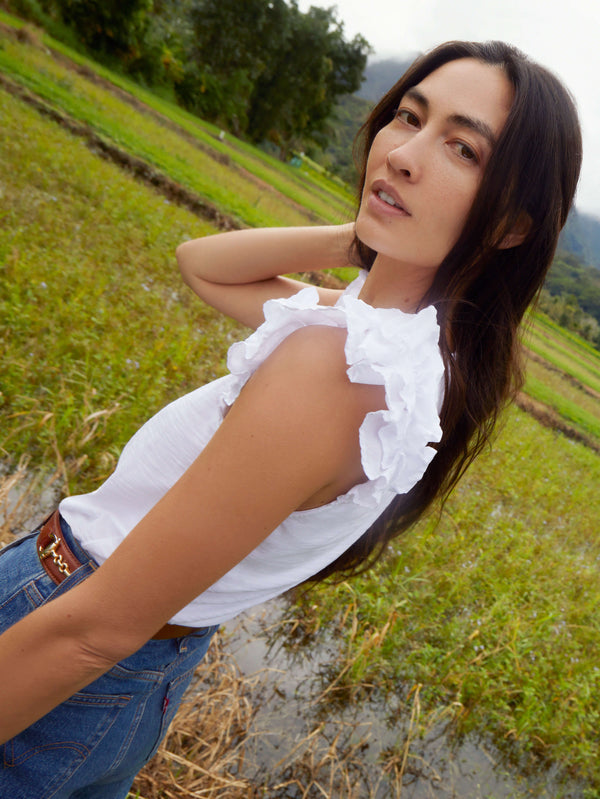 Valentina ruffled tank in optic white