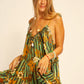 Jerusha mini dress in sunflower stripe moss green