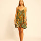 Jerusha mini dress in sunflower stripe moss green