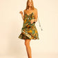 Jerusha mini dress in sunflower stripe moss green