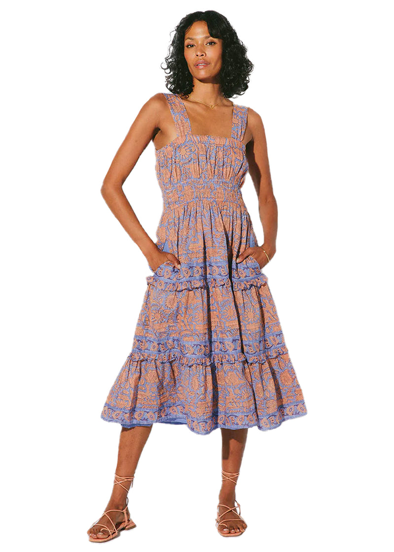 Jolene midi dress in vine block print