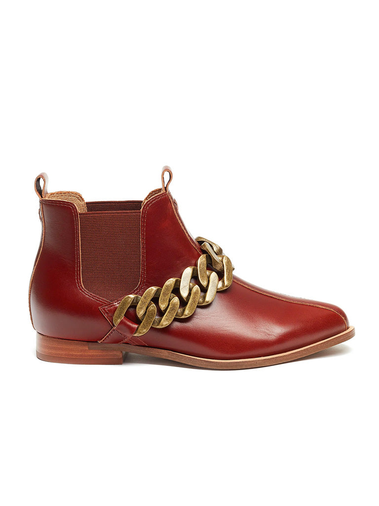 Slow chain leather bootie in coffee bean